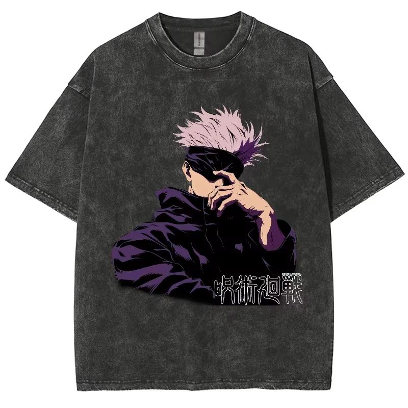 Gojo Satoru Mens Anime Jujutsu Kaisen Summer Harajuku TShirt Cotton Fitness Vintage Street Women Casual Short Sleeve