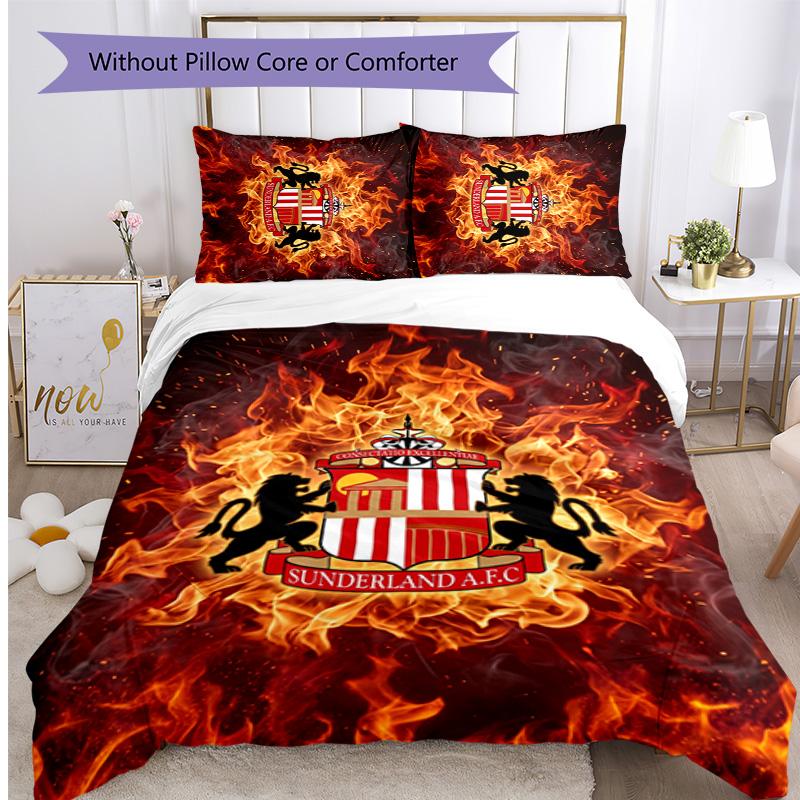 Sunderland Football Printed 3 Pieces Bedding Set, Comfortable Skin Friendly Bedroom Duvet Cover Set