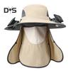 Wide Brim Sun Hat with 2 Solar Fan UV Protection Bucket Hat with Neck Flap And Face Guard 3 Speed Adjustable Fan Hat for Outdoor Fishing Camping