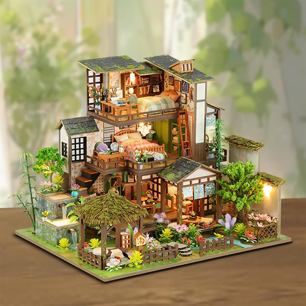 DIY Miniature Dollhouse, Bamboo Spring Garden, Ancient House, 3-Story Garden, Handmade Craft Kit for Adults (K003-A)