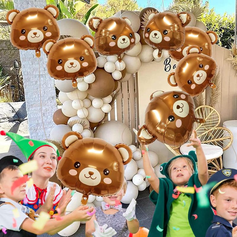 2/3/5 шт. шаров с изображением коричневого медведя, мультяшные шары с головой медведя из фольги для детей, украшения для дня рождения в стиле джунглей и леса, детский душ