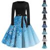 Women's Fashion Vintage Long Sleeve Round Neck Christmas Printed Evening Party Dresses Dresses