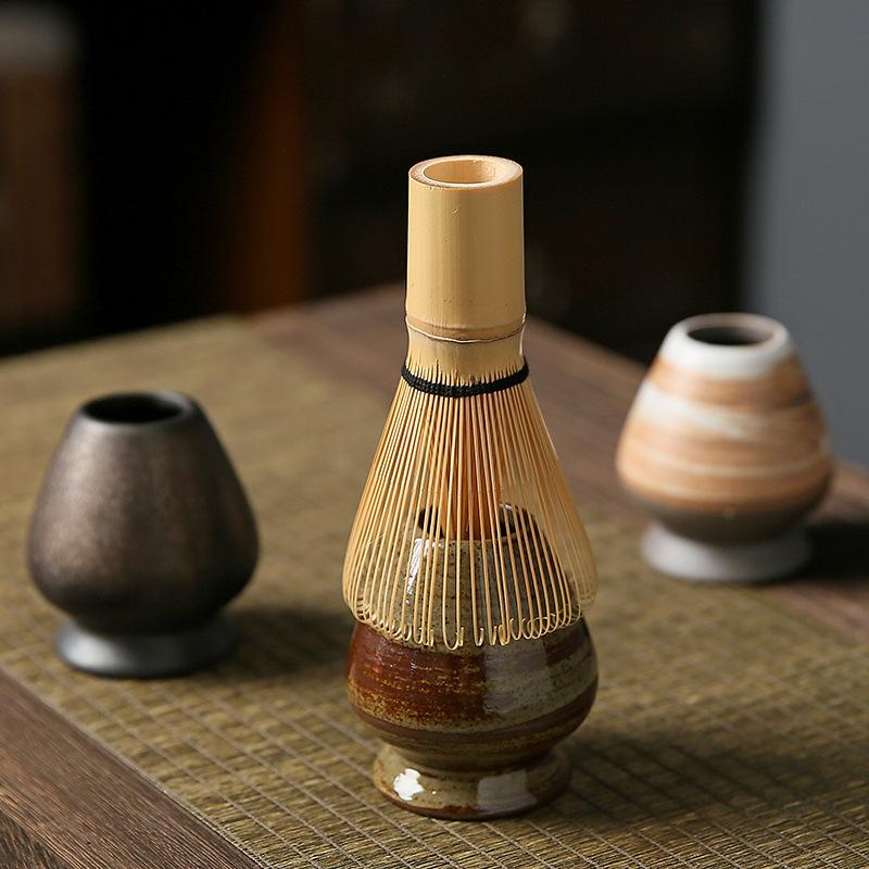 Набор бамбукового венчика для матча - Инструменты для дзен-чайной церемонии с венчиком и чашей из грубой глины, Традиционный подарок для любителей чая