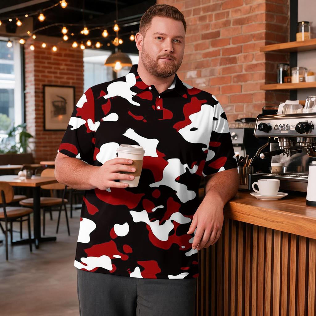 Men's Big Size Camouflage Print Golf Shirt Breathable Short Sleeve Polo Shirt Suitable for Casual Workwear Tops
