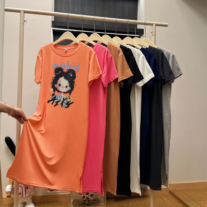 T-shirt dress women's 2026 new ins lazy wind loose large size lazy dress summer split knee nightdress
