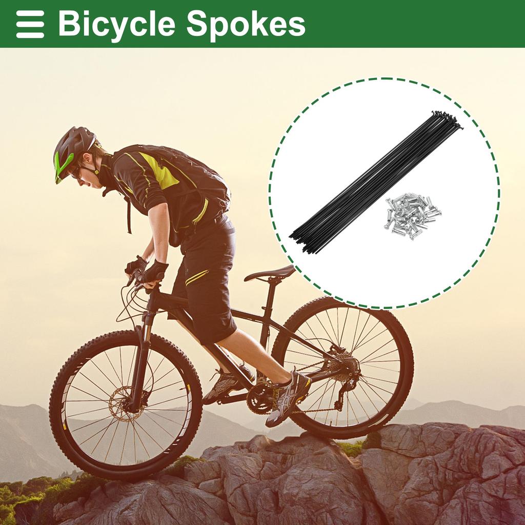 Motoforti Universal Bicycle Spokes, Bicycle Wheel Spokes, 14G, 267mm Length, Carbon Steel, Black, 1 Set