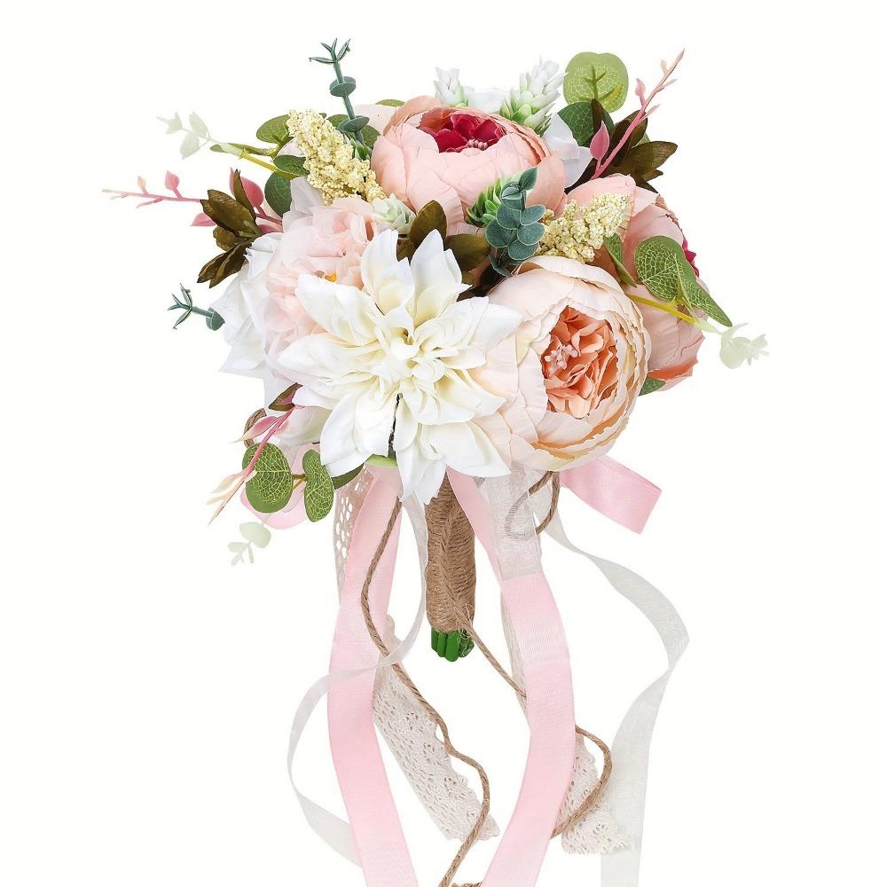 Silk Roses Wedding Bouquets for Bride Bridesmaid Artificial Roses Flowers for Rustic French Vintage Formal Wedding Church Home Decoration