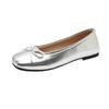 Versatile Shallow Mouth Flat-soled Single Shoes Women's 2025 Summer New Silver French Bow with Skirt Soft-soled Beanie Shoes