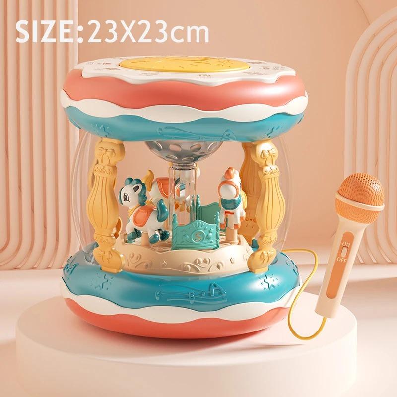 Детская музыкальная игрушка-карусель, вращающийся проектор, ручной барабан, Монтессори, ранняя обучающая сенсорная игрушка для пения, подарок для малышей, От 1 до 3 лет