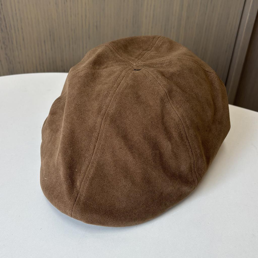 American suede reverse forward hat autumn and winter suede warm beret women's retro big head circumference cap