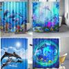Underwater Dolphin Shower Curtain Marine Life World Travel Sea Diving Ocean Print Bathroom Decor Set with 12 Hooks Waterproof