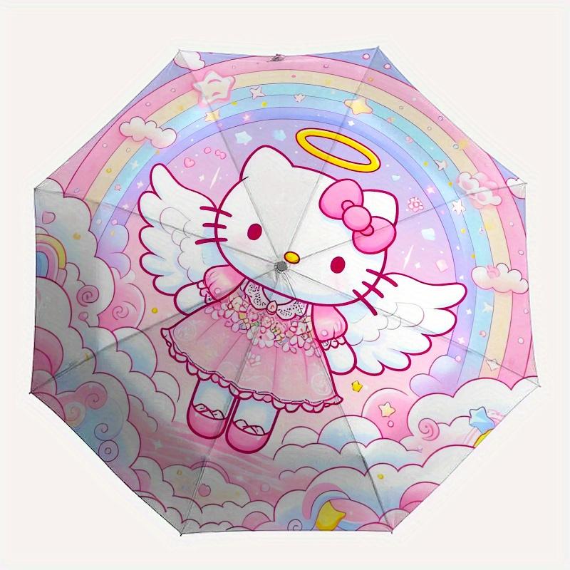 Hello Kitty,Angelic Automatic Folding Umbrella-Simple 8-Rib Design, Bright Cartoon Pattern, Durable Iron Frame, Suitable For Travel, Outdoor