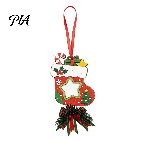 Wooden Hanging Decor Christmas Tree Ornaments, 2D Stocking House Shaped Photo Frame Personalized Frames Decor, Xmas Ornament for Family Holiday