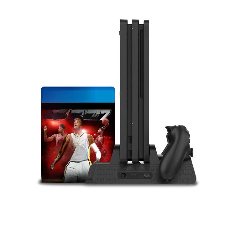 Охлаждающая станция для PS4/Slim/Pro: Многофункциональная подставка для радиатора с вентилятором, держателем для дисков и двойным зарядным устройством.