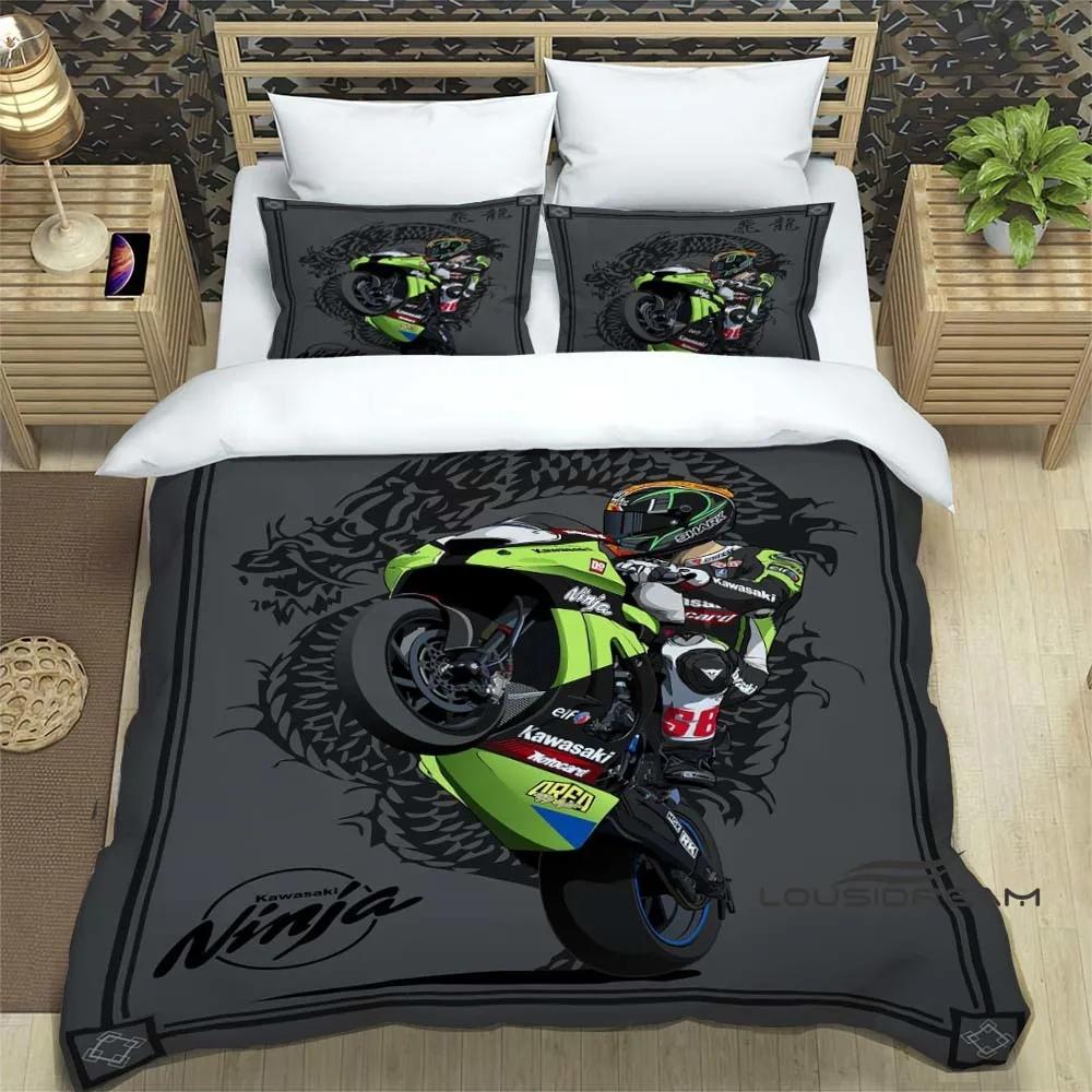 3D Ретро Принт Логотип Мотоцикла K-Kawasaki Комплект Постельного Белья Элегантный Комплект Постельного Белья Пододеяльник Покрывало на Кровать Роскошный Подарок на День Рождения