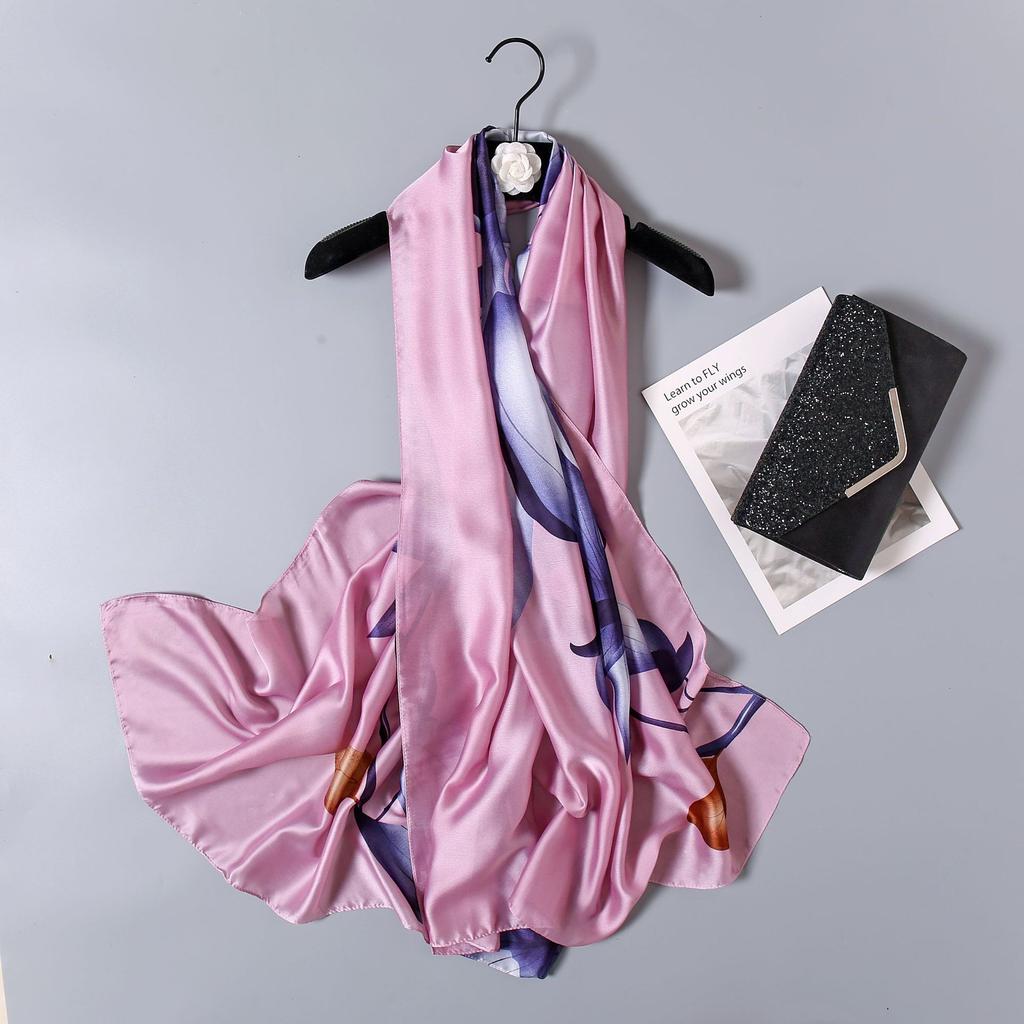 Spring and Summer New Four-leaf Clover Flowers Flowers Women Sunscreen Silk Scarf Long Shawl Seaside Holiday Sunshade Scarf