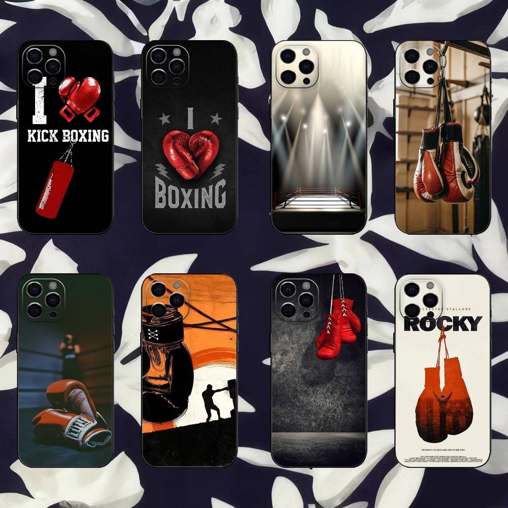 Cool Boxing Sport Phone Case For iPhone 17,16,15,14,13,12,11 Plus,Pro Max,SE4Soft Silicone Black Cover