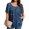 Plus Size Women's Casual Round Neck Pleated Short Sleeve Solid Color Top