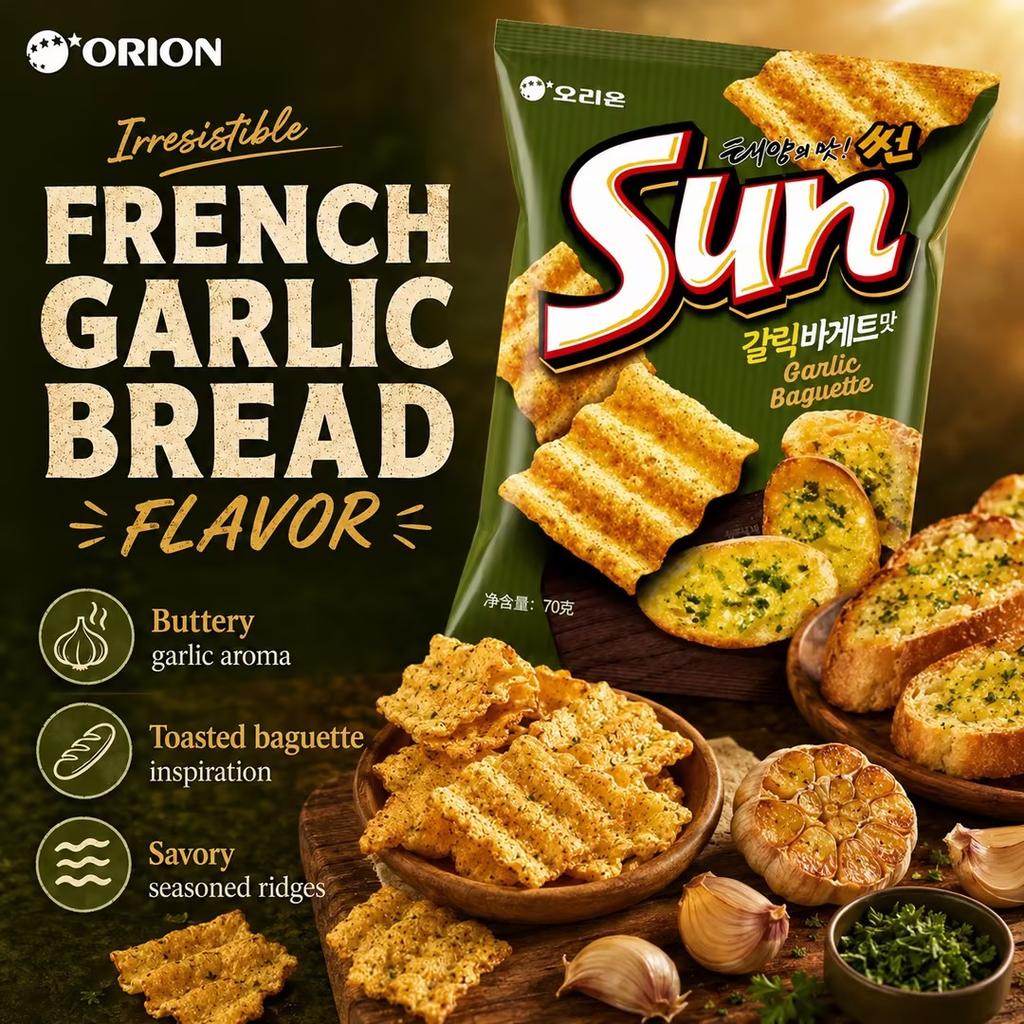 Кукурузные чипсы Orion Wavy со вкусом французского чесночного хлеба 70 г хрустящие кукурузные снеки со вкусом французского чеснока