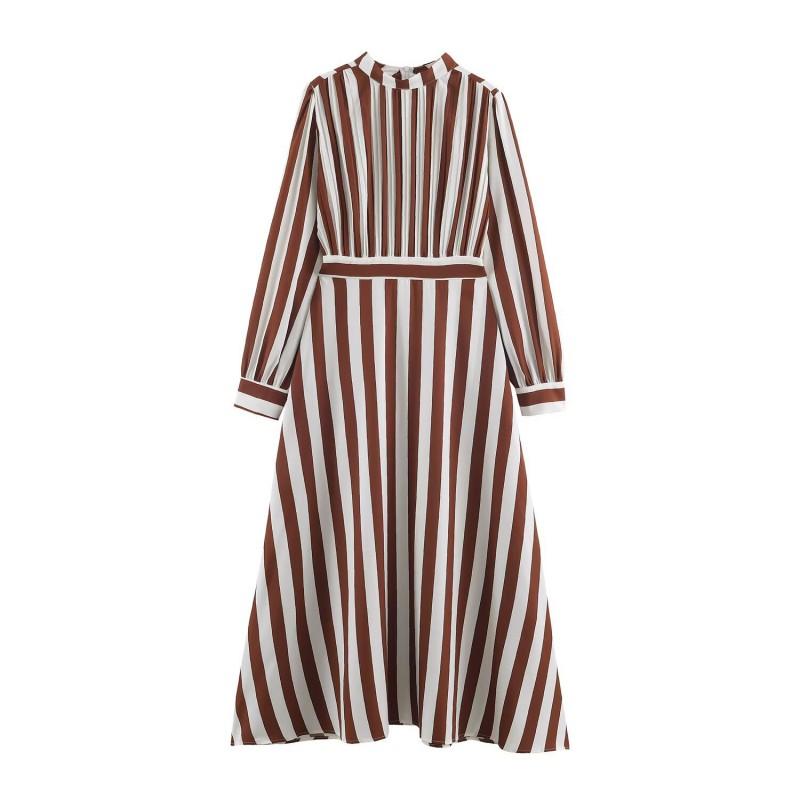 Womens Striped Shirt Dress Lapel Tie Waist Loose Fit Casual Versatile Long Sleeve Mid Length