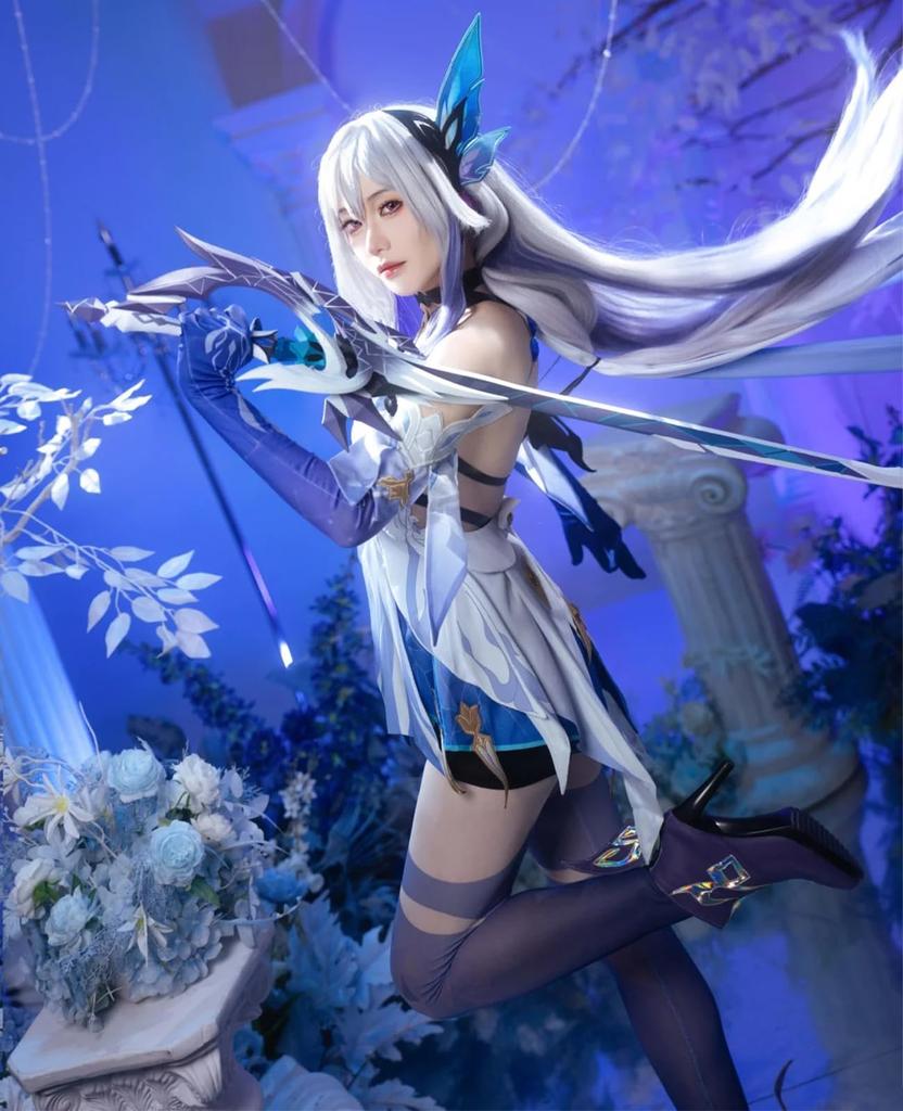 NOKIJP Skark Wig, Genshin Impact Cosplay, Heat-Resistant, Smooth, Easy To Style, Genshin Impact Snezhnaya Skark, Tartaglia's Master