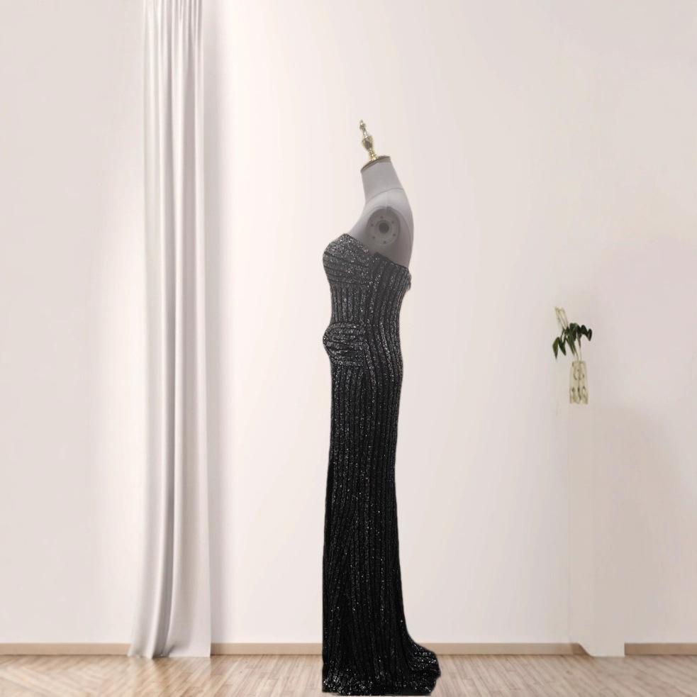 European and American sexy tube top super body vertical stripe sequins thin dress dress