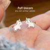 Charming Unicorn Pony Stud Earrings: Women's 999 Pure Silver Gift