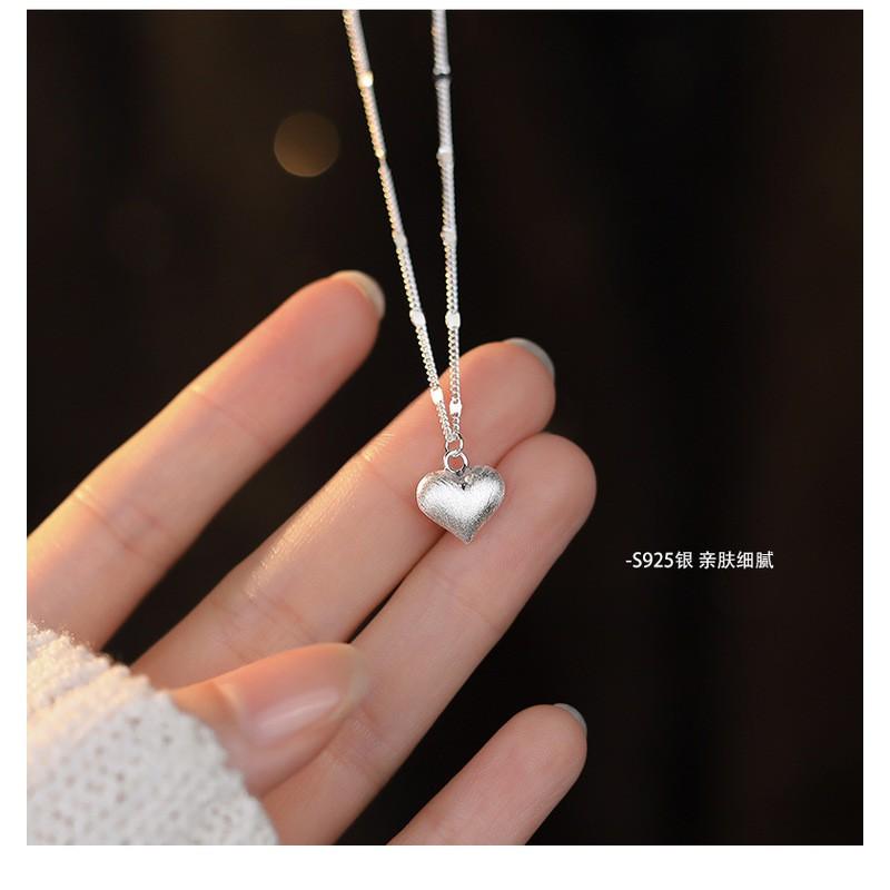 Sterling Heart Pendant Necklace Women Minimalist Elegant Locket On Cross Chain Daily Wear Jewelry