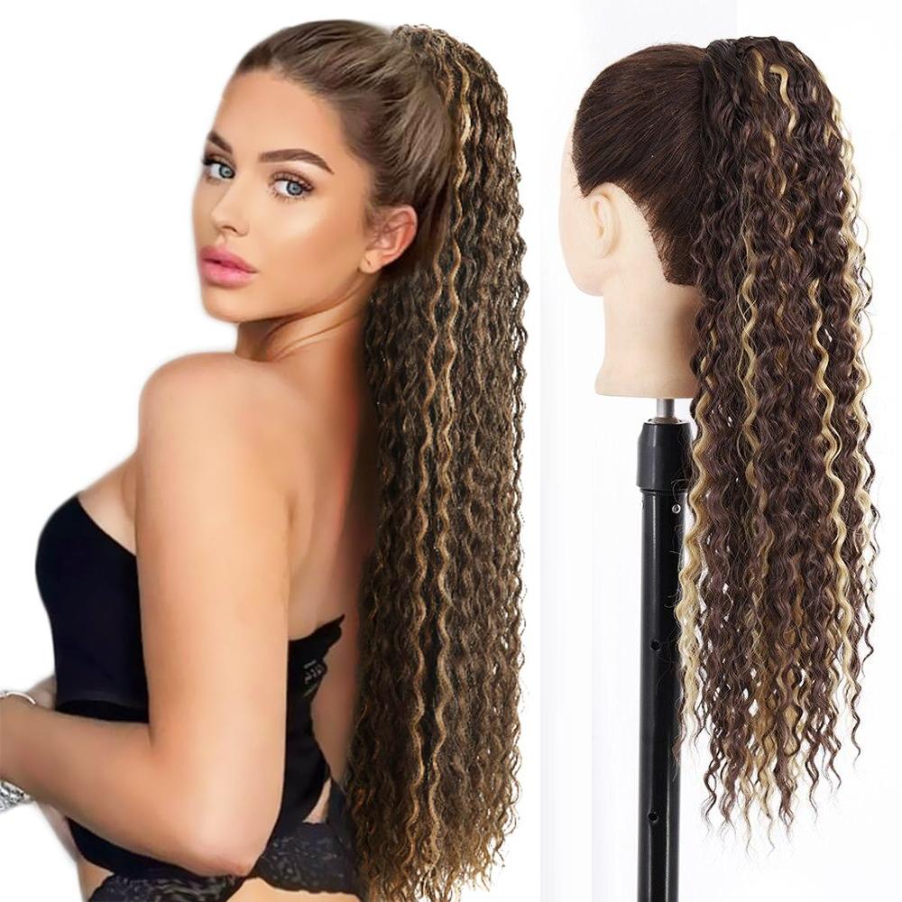 MERISIHAIR Synthetic Long Kinky Curly Ponytail Hair Extension Drawstring Ponytail Clip-In Wig Wrap Around Ponytail For Women