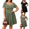 Women's Big Size Fashion Casual Loose Short Sleeve Square Neck Solid Colour Skinny Dresses