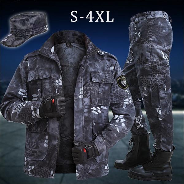 Outdoor Waterproof Tactical Suit Men's Black Python Pattern Camouflage Uniform, Army Special Tactical Uniform Wear-resistant Mountaineering Uniform