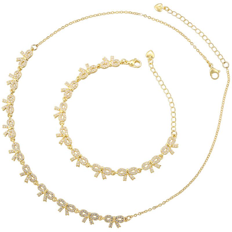 Милый Темперамент Бант Регулируемый Браслет Ожерелье Ол Бабочка Сращивание Набор Ювелирных Изделий Vl492-493