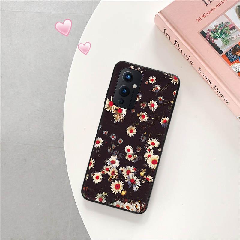 Для OnePlus 9 Pro 8 5G 7 9R 7T 8T Z Daisy Sunflower Черный матовый чехол из ТПУ с росписью чехол для телефона OnePlus Nord 2 CE N10 N100 N200