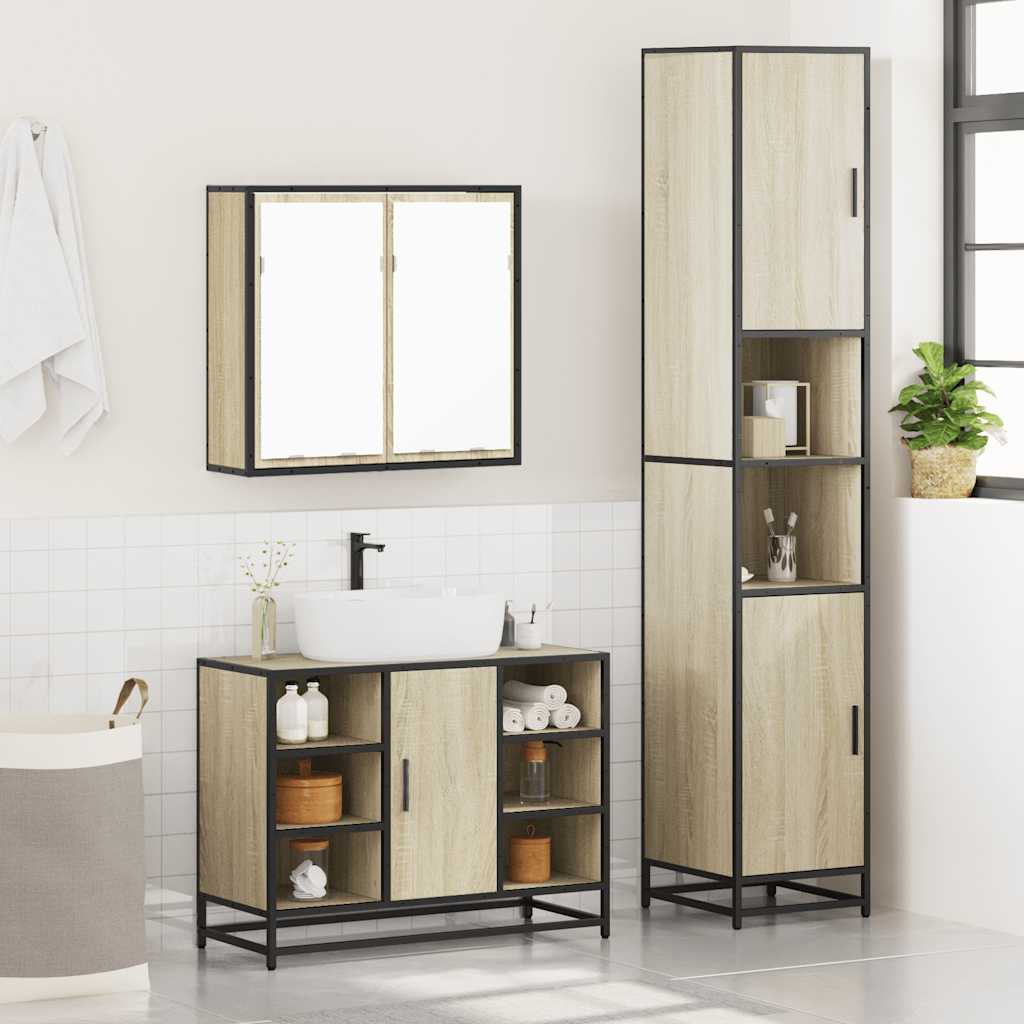 3 Piece Bathroom Furniture Set in Sonoma Oak Particleboard