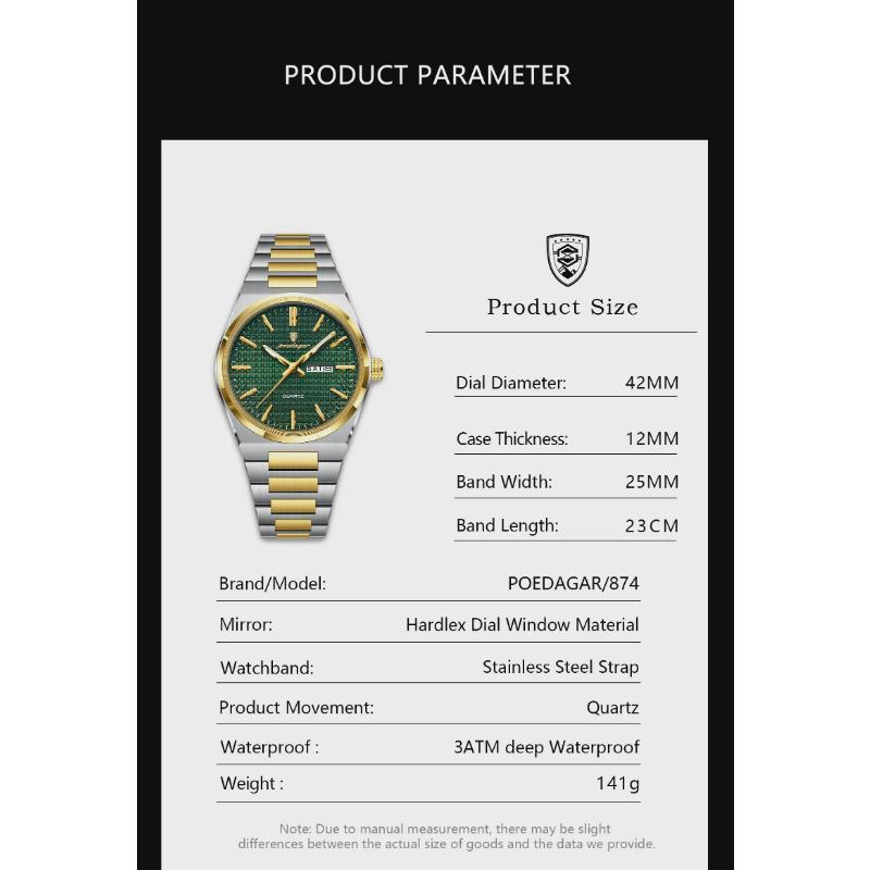 POEDAGAR Роскошные мужские часы Дата Неделя Водонепроницаемые Светящиеся Часы из Нержавеющей Стали Для Мужчин Повседневные Кварцевые Мужские Часы