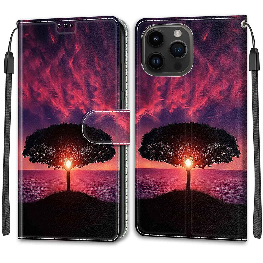 Setting Sun PU Leather Wallet Flip Photo Frame Book Case for iPhone Samsung Huawei Honor Xiaomi Redmi Oppo Sony Motorola Nokia Google