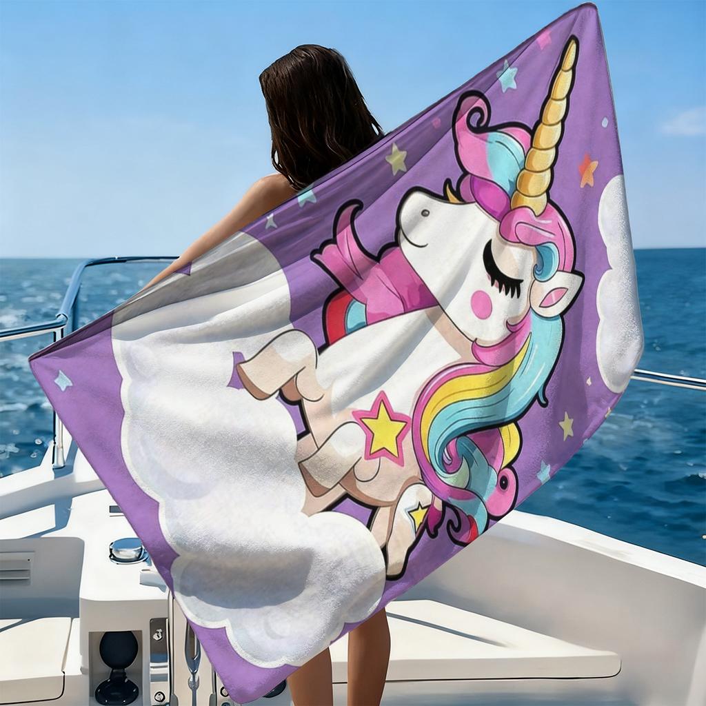 Kawaii Rainbow Unicorn Beach Towel Microfiber Quick Dry Absorbent Sand Free Oversized Bath Towel for Girls Women Aesthetic