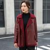 Autumn Winter Women Jacket Thickened Fleece Faux Leather Patchwork Dual-sided Reversible Mid Length Plus Size Pockets