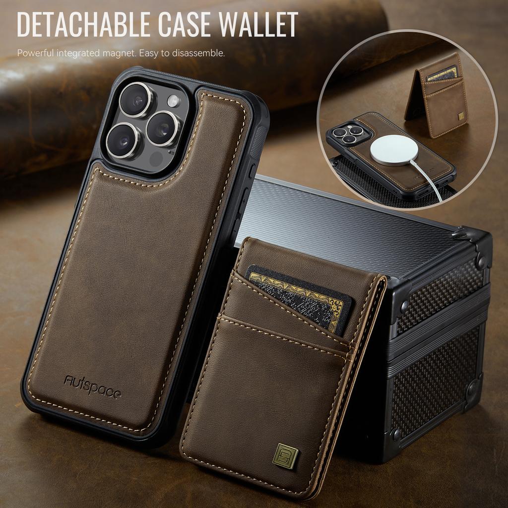 Для iPhone 12 Pro Max 6,7 дюйма Чехол AUTSPACE A12 Кожаный чехол для телефона со съемным отделением для карт