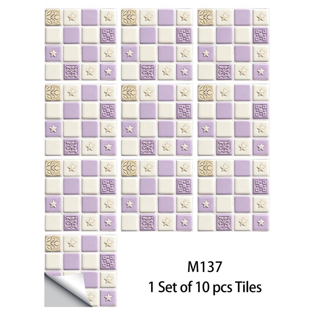 10Pcs Glossy Marble Mosaic Tile Stickers Waterproof Self-Adhesive Geometric Wall Floor Decals Kitchen Backsplash Home DIY Decoration