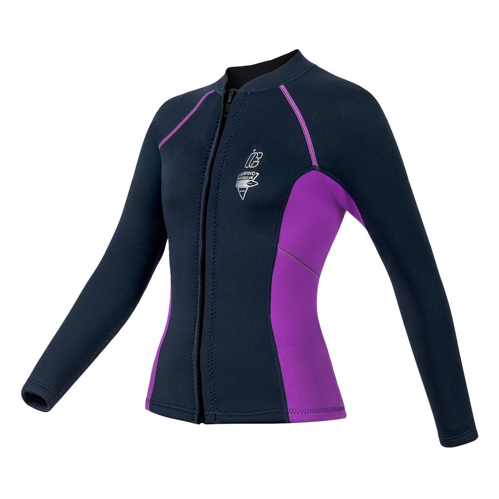 Women Neoprene Wetsuit Jacket Long Sleeve Zipper Design 3mm Thick Stretch Top Water Sports