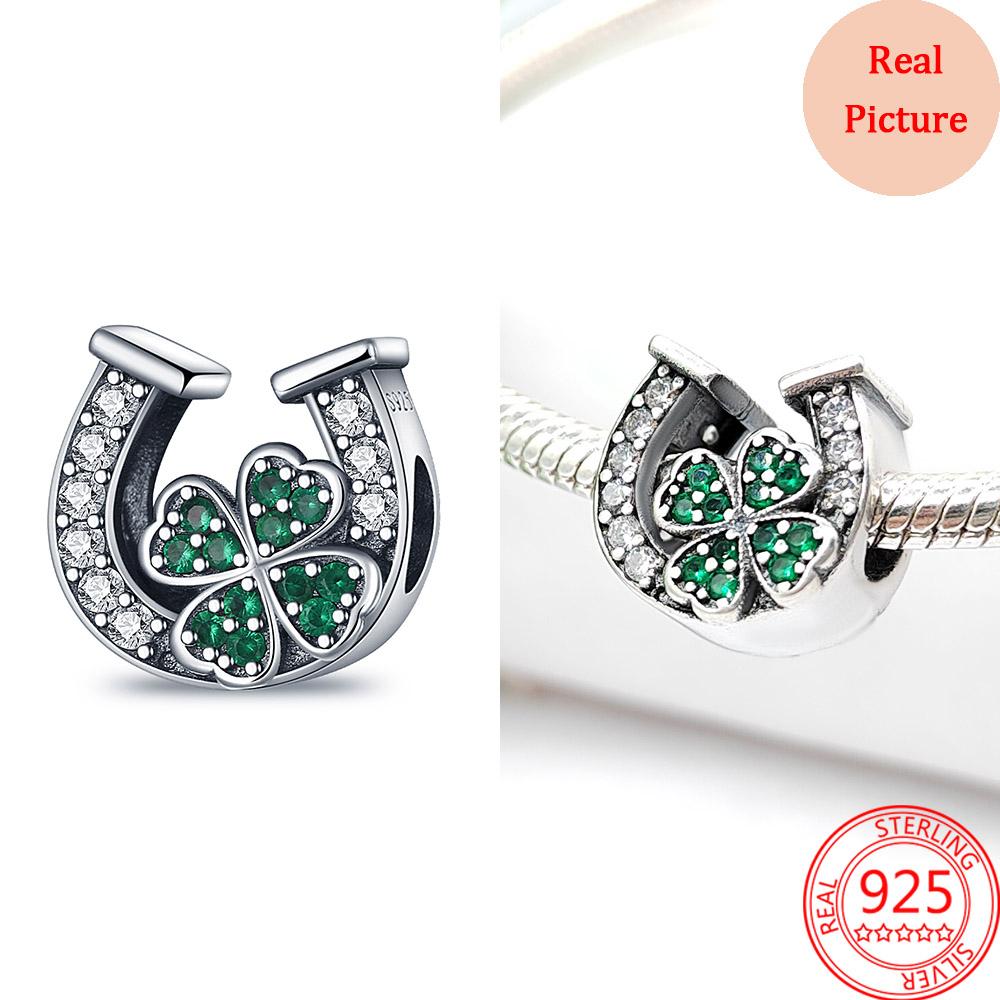 Классический Новый Настоящее Серебро 925 пробы Четырехлистный Клевер Лаки Мотаться Шарм подходит Оригинальный Модный Браслет Подвеска Ювелирные Изделия Подарок