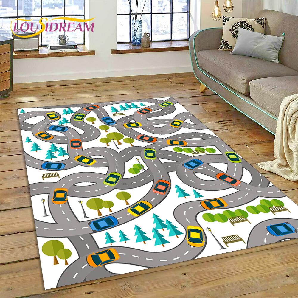 3D City Traffic Road Map Child PlayMat Highway Playroom Area Rug,Carpet Rug for Living Room Bedroom Sofa Doormat, Non-slip Gift