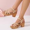 Mujer Weaving Cross Band Chunky Heeled Sandles Ankle Strap High Heels Sandals for Women  Summer Platform Gladiator Sandalias