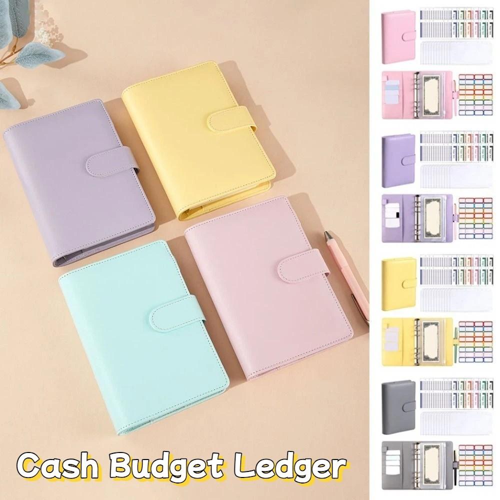 A6 Cash Budget Ledger Magnetic button PU Leather Folder Stickers Loose-leaf Notebook Office