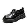 Туфли на платформе женские на шнуровке черные ретро маленькие кожаные туфли на мягкой подошве одинарные туфли женские