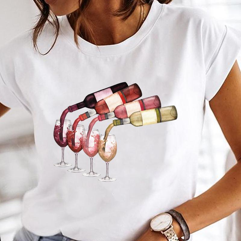 Модные футболки, женские футболки с надписью «вино», забавная трендовая женская одежда с коротким рукавом, одежда с героями мультфильмов, обычные топы с принтом, футболка с графическим принтом