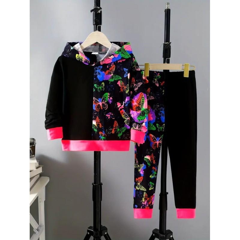 Boys Winter 2-Piece Hooded Sweatshirt Set With Cartoon Print Long Pants Casual Outfit Kids 8 Years