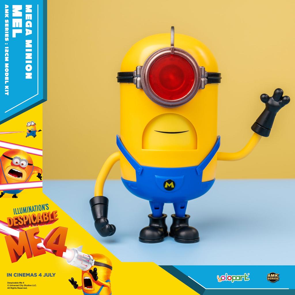 Minions Despicable Me 4 Mega Mel Action Figure with Extendable Laser Eyes and 5 Interchangeable Facial Minion Model Gift for Kids Ages 8 and Up Toy,