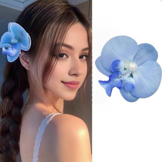 Заколка для волос с цветком фаленопсиса, заколка для волос с цветочным дизайном из искусственного шелка, заколка для волос на затылке, легкий стильный аксессуар